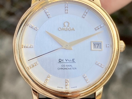 •••0MEGA De VILLE  Co-Axial chronometter vỏ vàng đúc 18k khoá vàng đúc