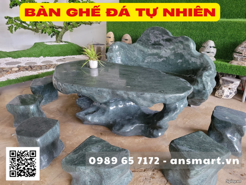 Bàn ghế đá tự nhiên nguyên khối cho sân vườn đẹp