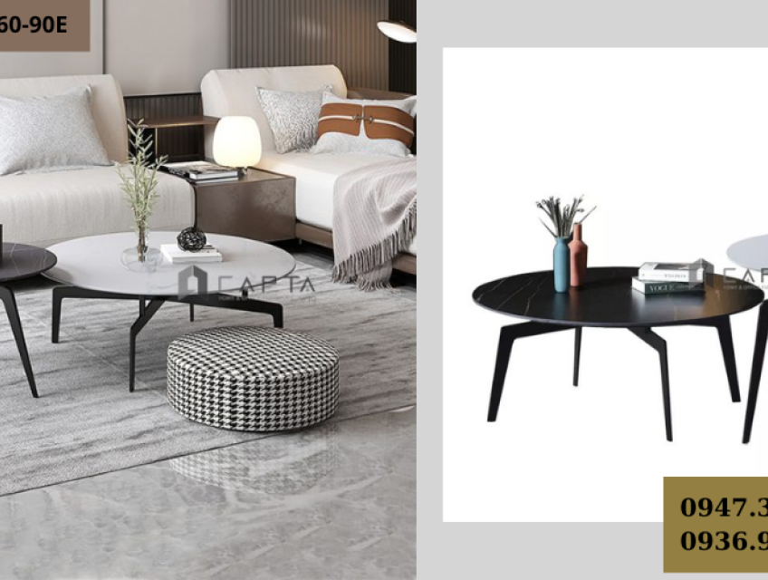 Bộ bàn trà cặp mặt đá tròn cao cấp cho phòng khách HCM