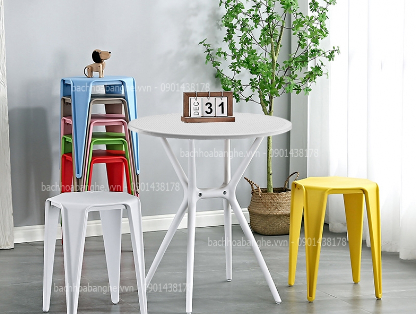 Bộ bàn ghế cafe trà sữa bàn nhựa ghế đôn nhựa 106
