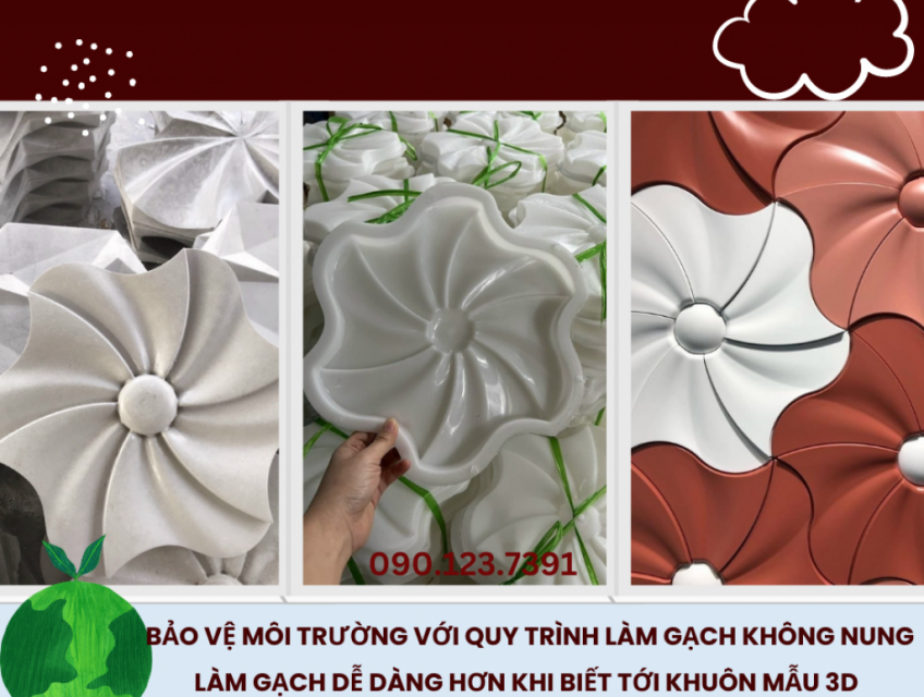 Khuôn gạch ốp tường bông mai 3D 220x220x20 mm, nhựa PP dẻo