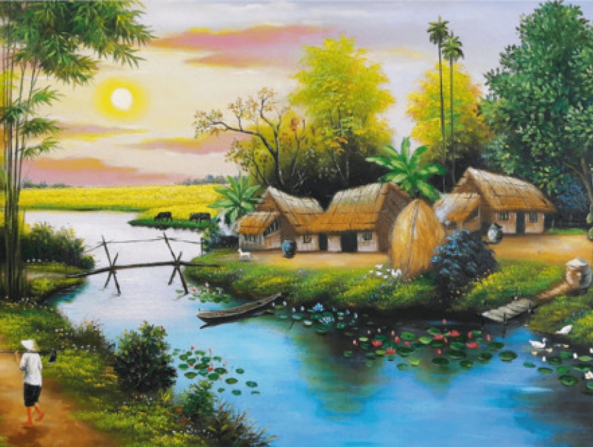 Thiết kế phòng ăn với tranh kính đồng quê: Tăng cảm giác thân mật