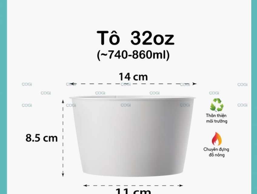 HỘP GIẤY, TÔ GIẤY 32oz (950ml) đựng bún, phở cao cấp - KÈM NẮP