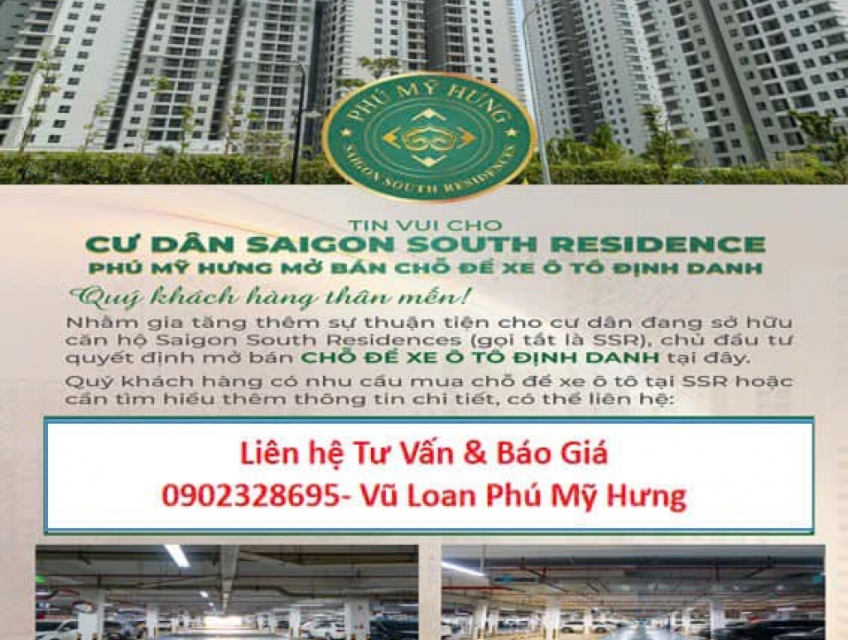Bán ô đậu xe dự án Saigon South Residence Phú Mỹ Hưng. Mua giá gốc CĐT