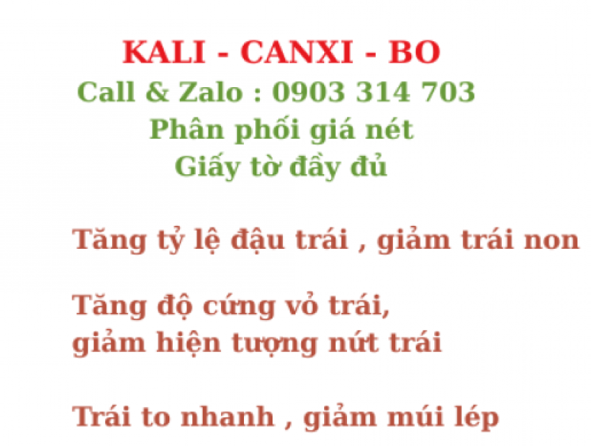 Bán phân bón vi lượng Canxi Kali Bo tăng đậu trái -giảm trái non
