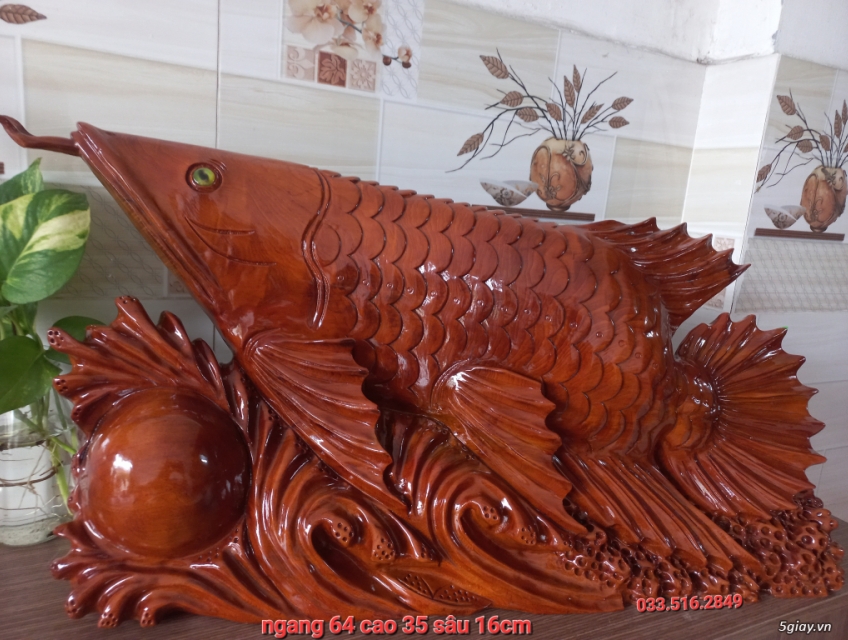 TƯỢNG GỖ CÁ KIM LONG TRANG TRÍ