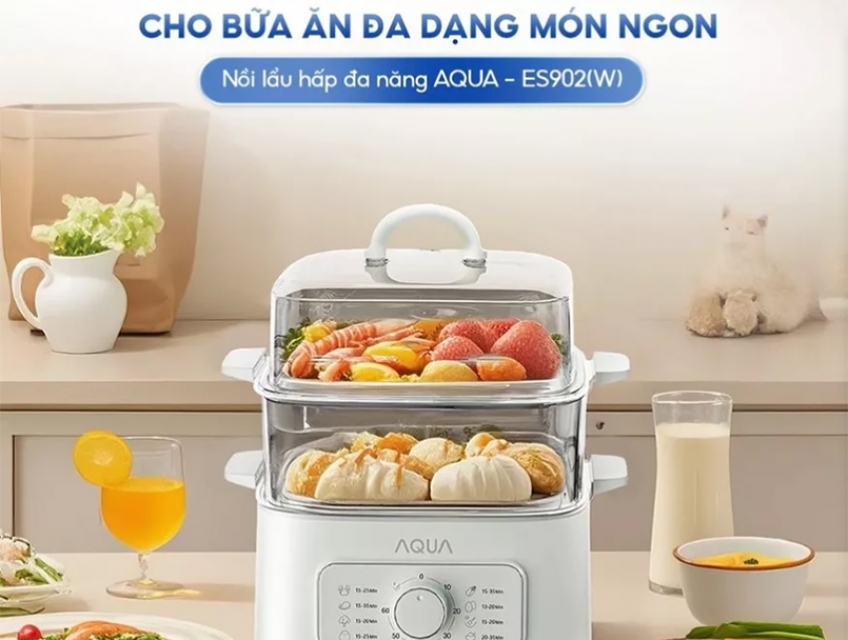 Nồi hấp AQUA ASMC-ES902(W) tiết kiệm thời gian nấu nướng
