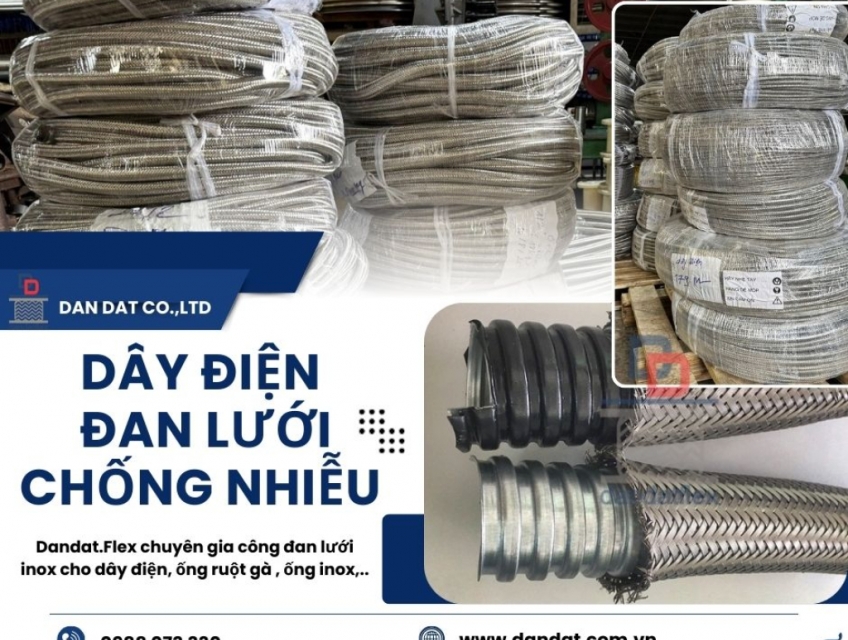 Dây điện bọc inox/ Dây điện bọc inox chống nhiễu sóng/ Gia công đan lưới inox cho dây điện