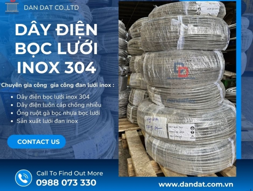 Cáp điện bọc inox chống nhiễu/ lưới inox bọc dây điện/ lưới chống nhiễu inox cho dây điện