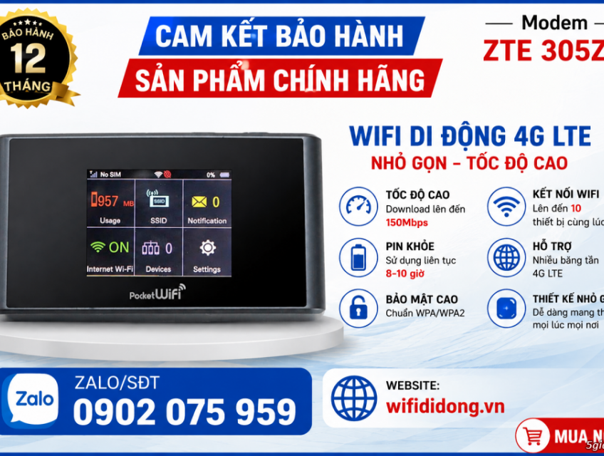 Bộ phát WiFi 4G ZTE 305ZT cực mạnh