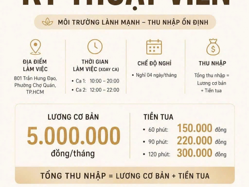 SOL Massage Spa tuyển KTV đi làm ngay Q1