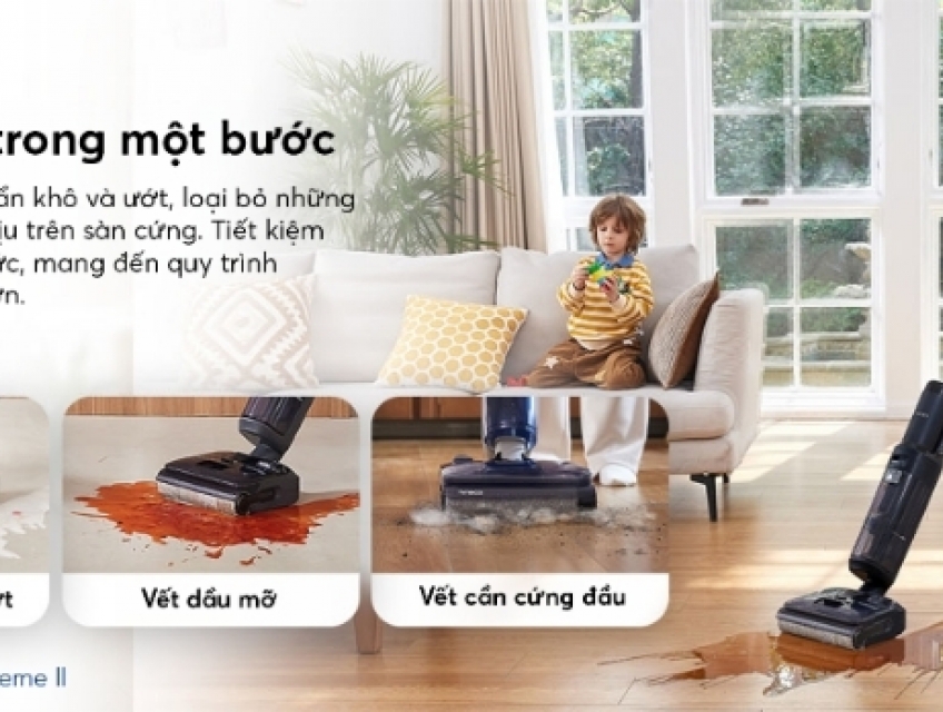 Tineco S6 Stretch Extreme 2 làm sạch cả bụi khô lẫn vết bẩn ướt