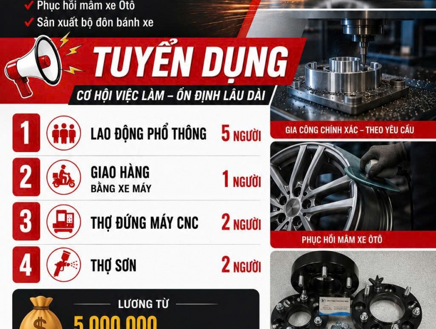 Tuyển LĐPT, Giao hàng xe máy, thợ CNC , thợ sơn