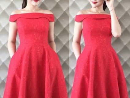 Đầm xòe trễ vai có mút ngực