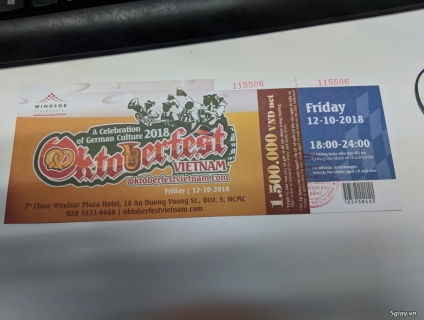 4 Vé lễ hội bia oktoberfest windsor 12/10/2018