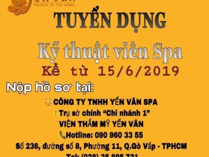 Tuyển kỹ thuật viên spa lương cao làm việc tại spa cao cấp Gò Vấp