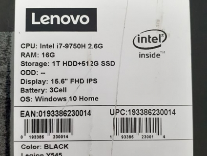 Lenovo Legion Y545 I7-9750H/16G/ 512SSD + 1TB HDD/Card RTX 1660Ti New