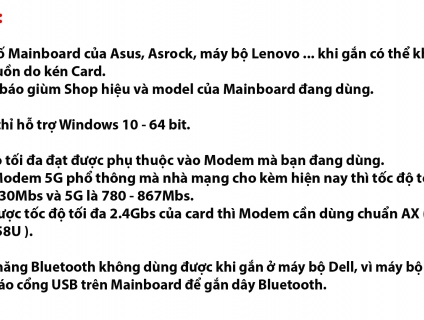 Card thu WiFi Intel AX200, Dual Band, 5G – 2.4Gbs, Bluetooth 5.0