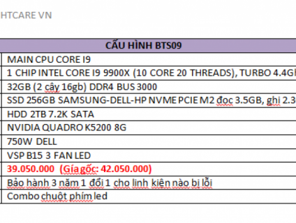 PC LÀM PHIM 4K RENDER 1 CHIP INTEL CORE I9 9900X (10 CORE 20 THREADS)