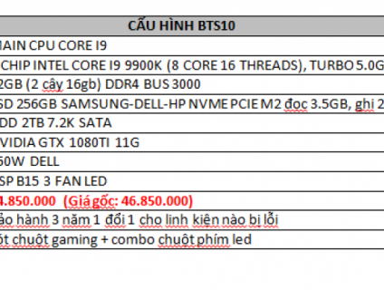 PC  KHỦNG 1 CHIP INTEL CORE I9 9900K (8 CORE 16 THREADS), TURBO 5.0Gh