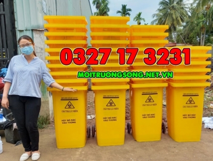 Thùng rác nhựa 240 lít màu vàng cho khu cách ly