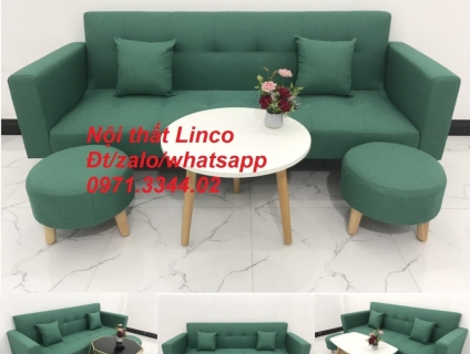 Bộ sofa bed giường màu xanh ngọc vải bố giá rẻ tại sofa Linco Nam Định