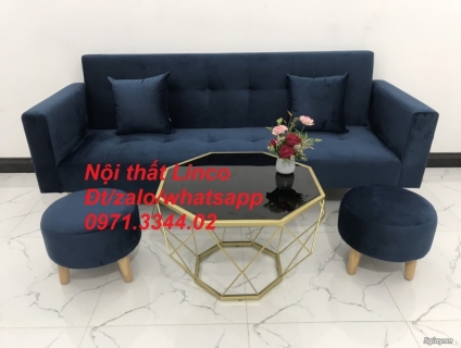 Bộ sofa bed giường màu xanh đậm vải nhung giá rẻ tại sofa Linco Hà Nội