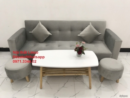 Bộ sofa bed giường xám bạc vải nhung giá rẻ tại sofa Linco Vĩnh Phúc