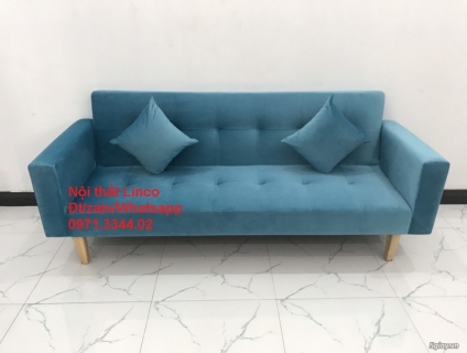 Bộ sofa bed giường xanh dương nhung giá rẻ tại sofa Linco Thái Nguyên