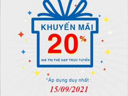 MobiFone khuyến mãi 20% nạp tiền trực tuyến ngày 15/09/2021