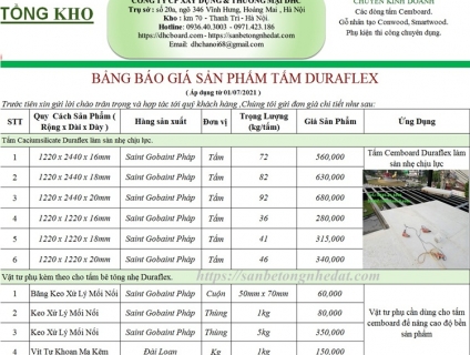 Báo giá tấm bê tông nhẹ Duraflex Vĩnh Tường làm sàn