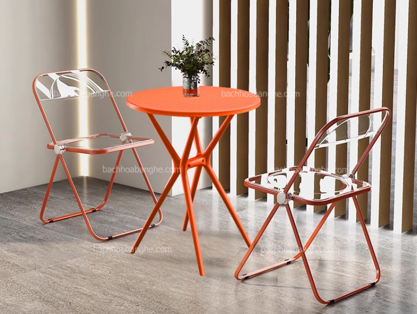 Bộ bàn ghế cafe decor tiếp khách màu cam