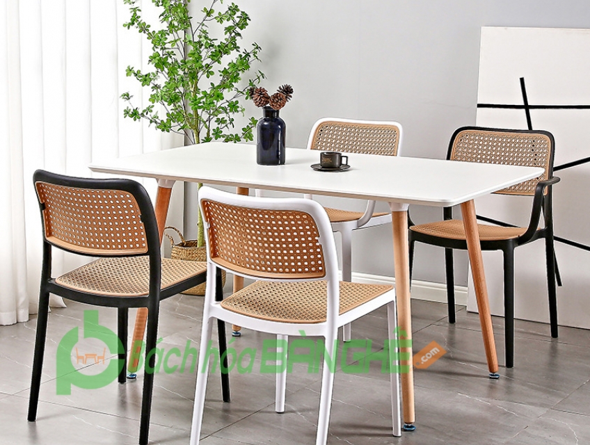 Bộ bàn ghế ăn hiện đại ghế xếp chồng cho căn hộ chung cư 163