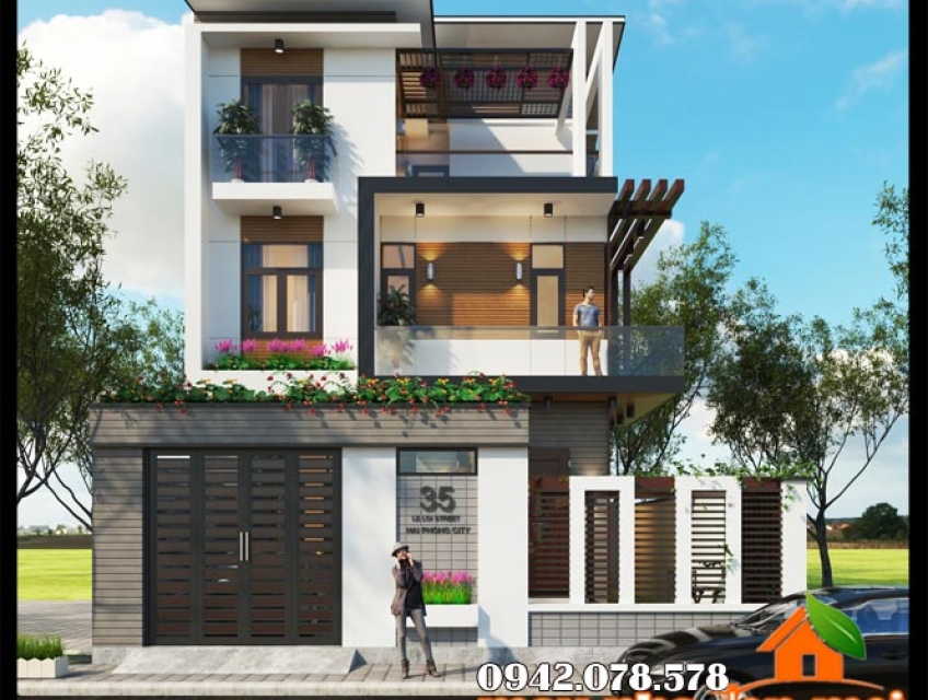 Thiết kế và kiến trúc của mẫu biệt thự 3 tầng hiện đại mái lệch