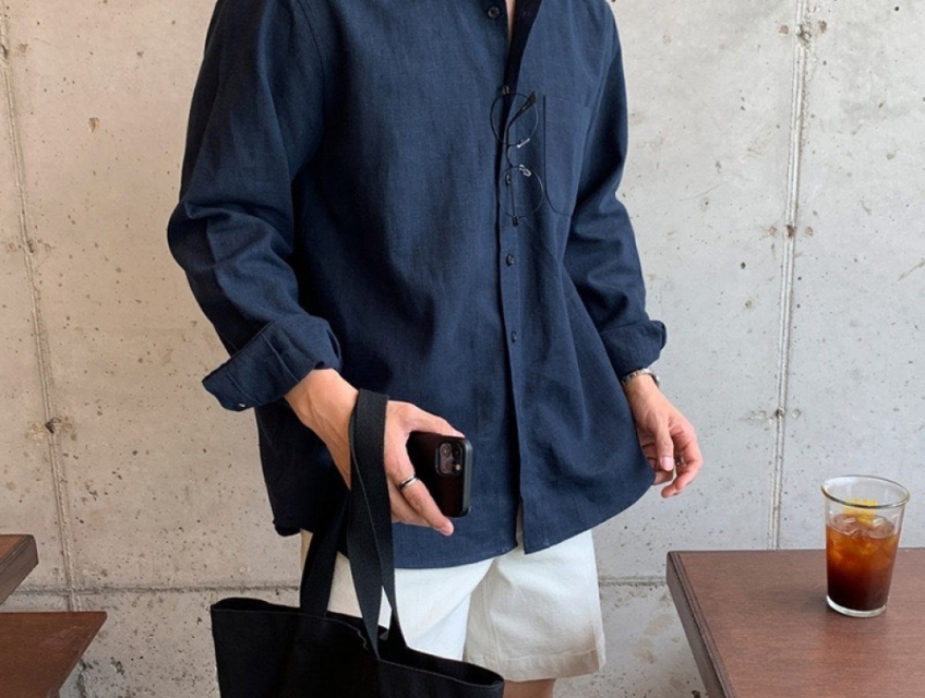 Áo sơ mi nam đũi cổ bẻ dài tay