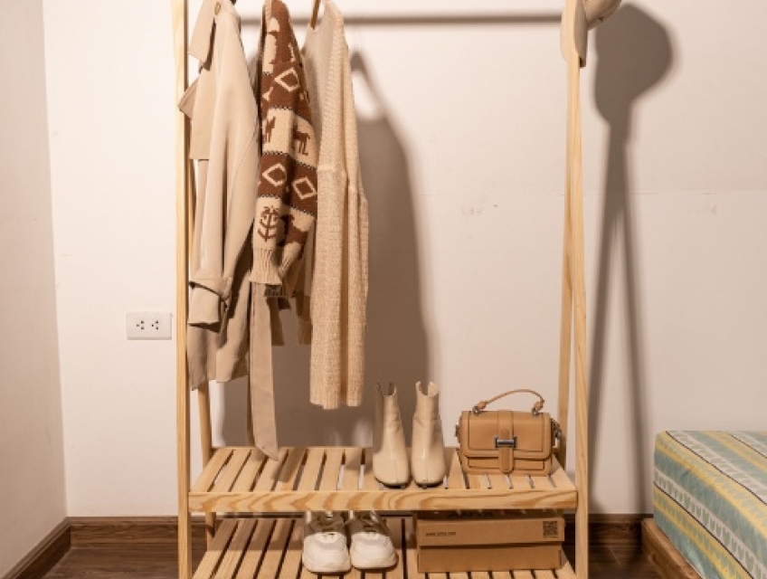 Kệ treo đồ chữ A 2 tầng, gỗ thông siêu bền, dễ dàng lắp đặt