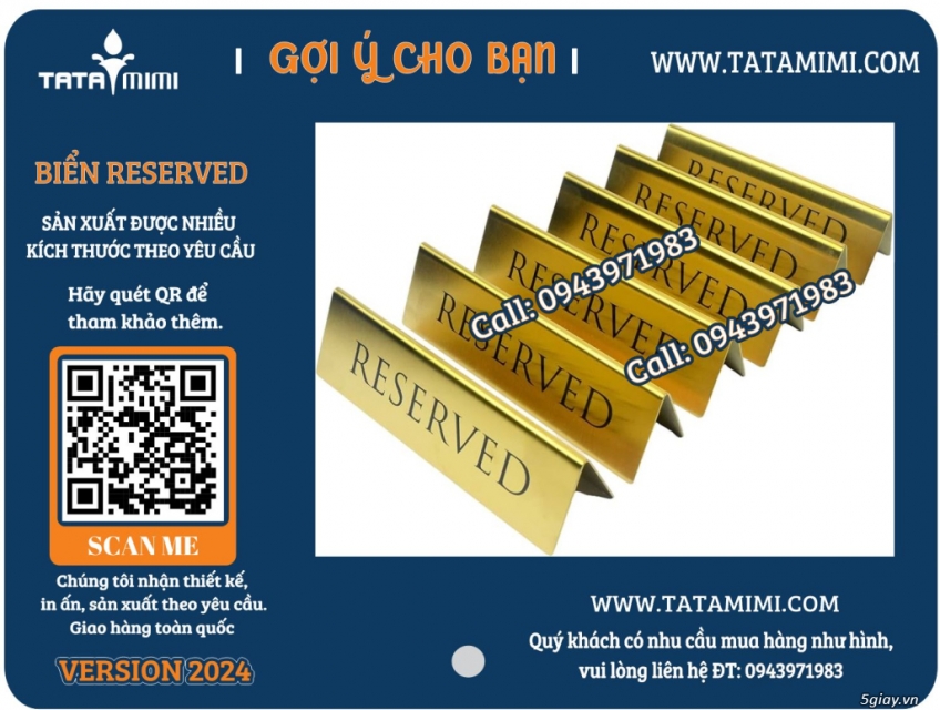 Biển Reserved inox vàng,