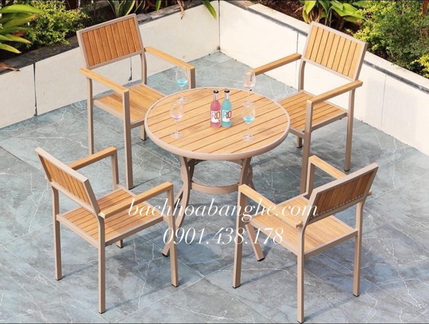 Bộ bàn ghế cafe nhà hàng sân vườn sân thượng ban công nhôm đúc