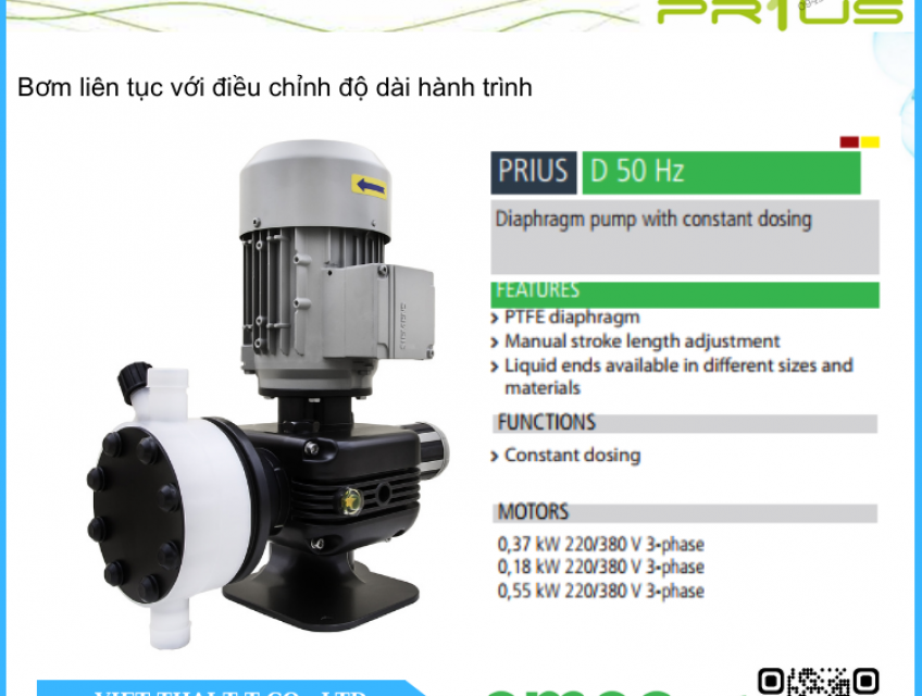 Bơm định lượng EMEC Prius D có áp làm việc 10 bar