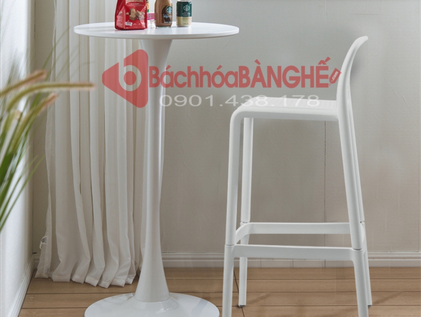 Bộ bàn ghế quầy bar bàn tulip trắng và ghế bar nhựa màu trắng
