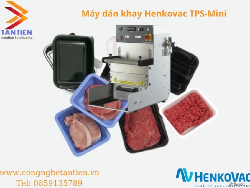 Máy dán khay Henkovac TPS Mini trong đóng gói thực phẩm