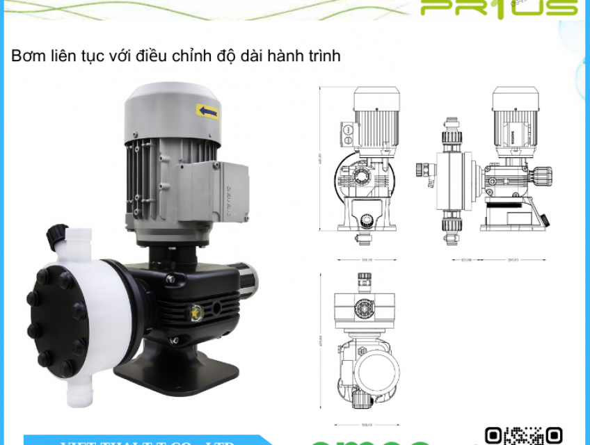 Bơm định lượng EMEC PRIUS D 007160 K/PP dẫn động bằng động cơ lưu lượn