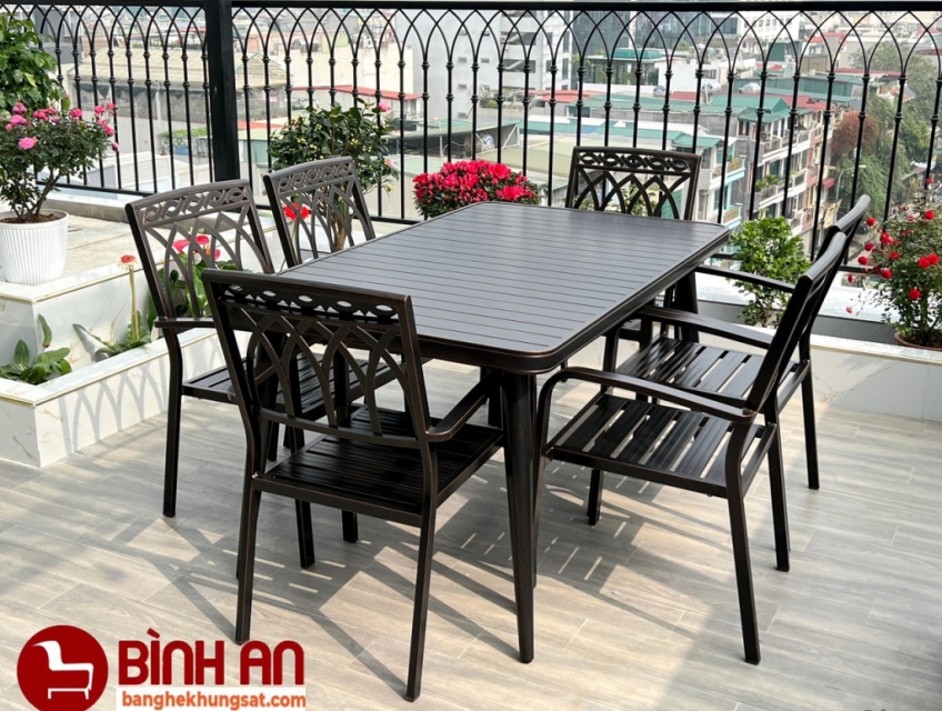 Bộ Bàn Ghế Sân Vườn ngoài trời Nhôm Đúc Nan Thẳng D150