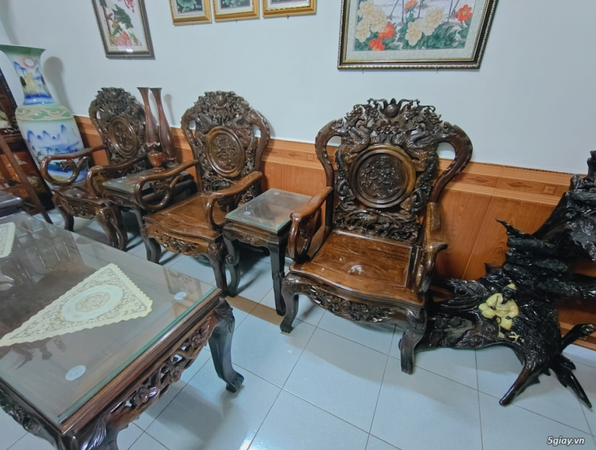 Bộ bàn ghế trắc đỏ đen