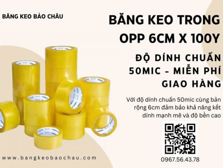 Băng Keo Trong OPP 6cm x 100y Độ Dính Chuẩn 50mic Miễn Phí Giao Hàng