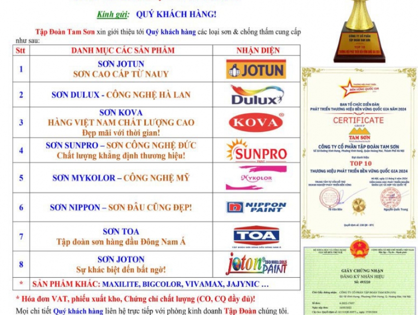 Mời hợp tác mở đại lý phân phối sơn chính hãng chiết khâu cao