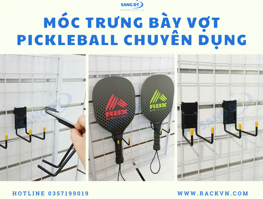 3 Cách Để Treo Trưng Bày Vợt Pickleball Với Kệ Lưới