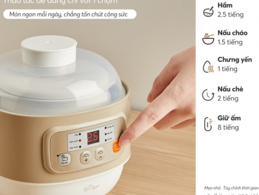 Nồi nấu chậm Bear 0.8 lít DDZ A08T8 cài đặt 5 chế độ