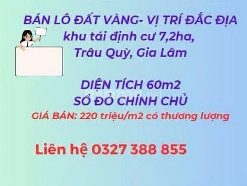 GĐ cần bán lô đất vàng chính chủ(đúng trên bìa đỏ) khu tái định cư