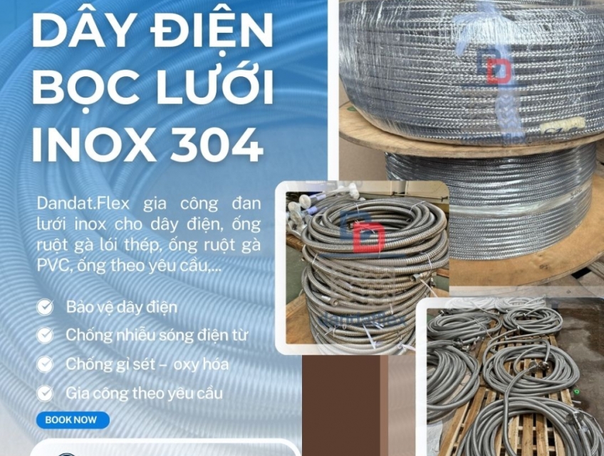 Dây điện bọc lưới inox 304/ Dây điện đan lưới chống nhiễu/ Gia công đan lưới cho dây điện